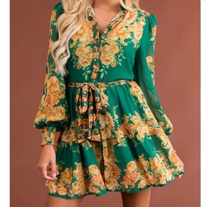 Flying tomato green and gold mini dress